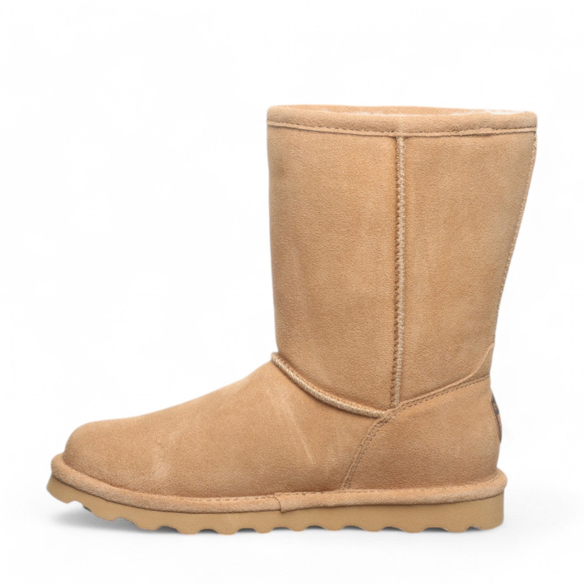 BEARPAW Elle Short boot in iced coffee suede with a round toe and durable rubber sole