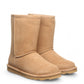 BEARPAW Elle Short boot in iced coffee suede with a round toe and durable rubber sole