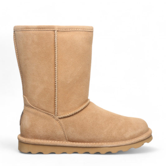 BEARPAW Elle Short boot in iced coffee suede with a round toe and durable rubber sole