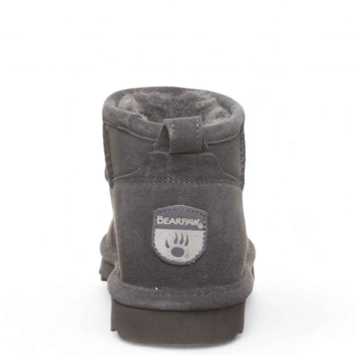 BEARPAW Shorty ankle boots in graphite grey suede with wool lining and durable rubber outsole