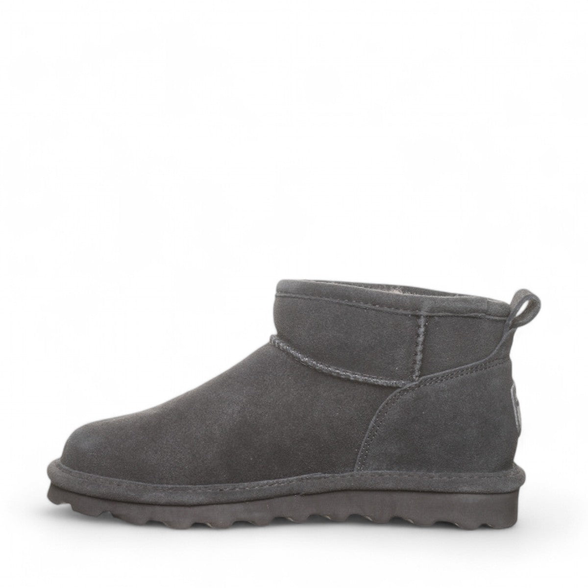 BEARPAW Shorty ankle boots in graphite grey suede with wool lining and durable rubber outsole