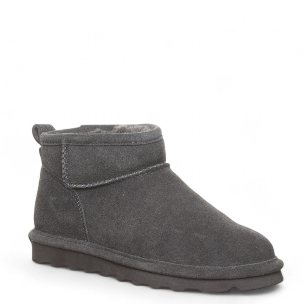 BEARPAW Shorty ankle boots in graphite grey suede with wool lining and durable rubber outsole