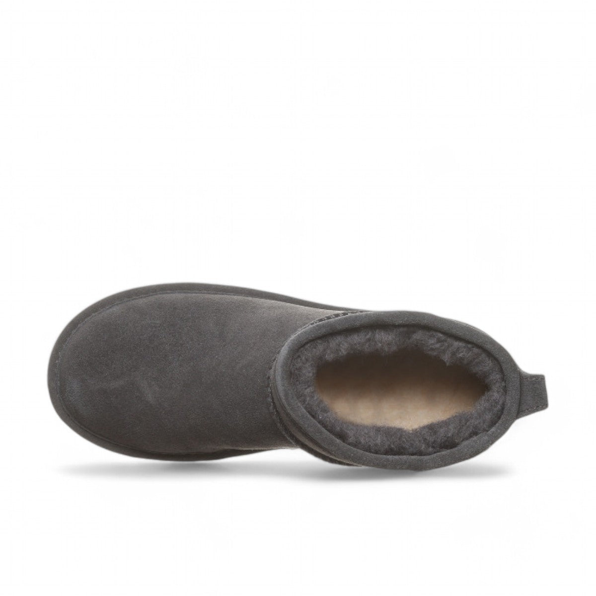 BEARPAW Shorty ankle boots in graphite grey suede with wool lining and durable rubber outsole