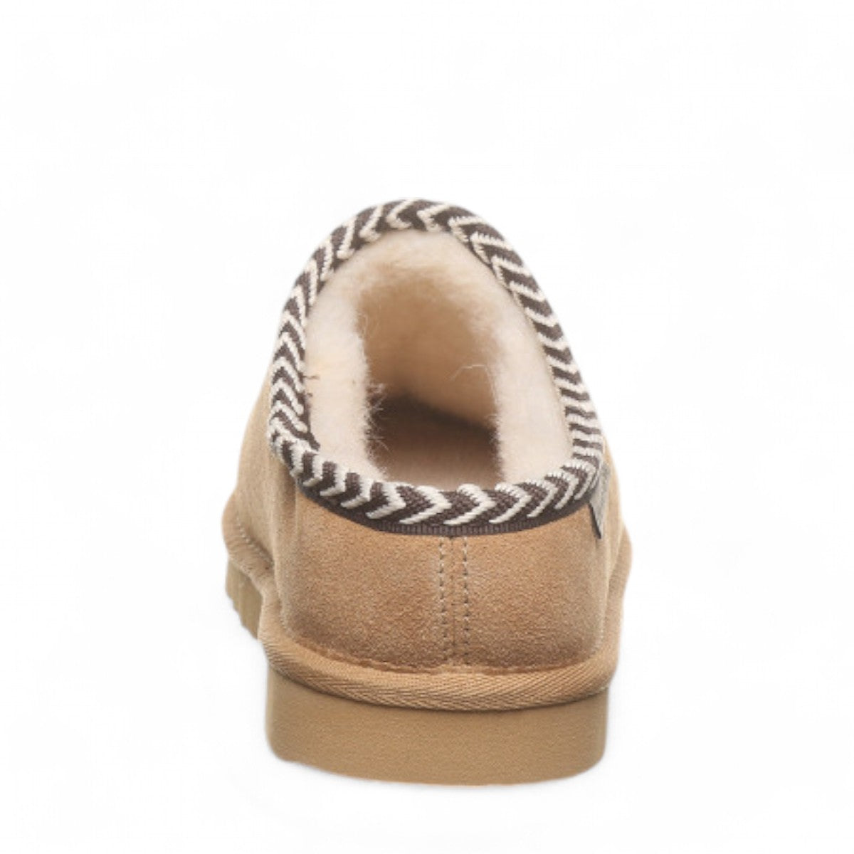 BEARPAW Tabitha iced coffee suede slipper with wool lining and decorative webbing tape accent