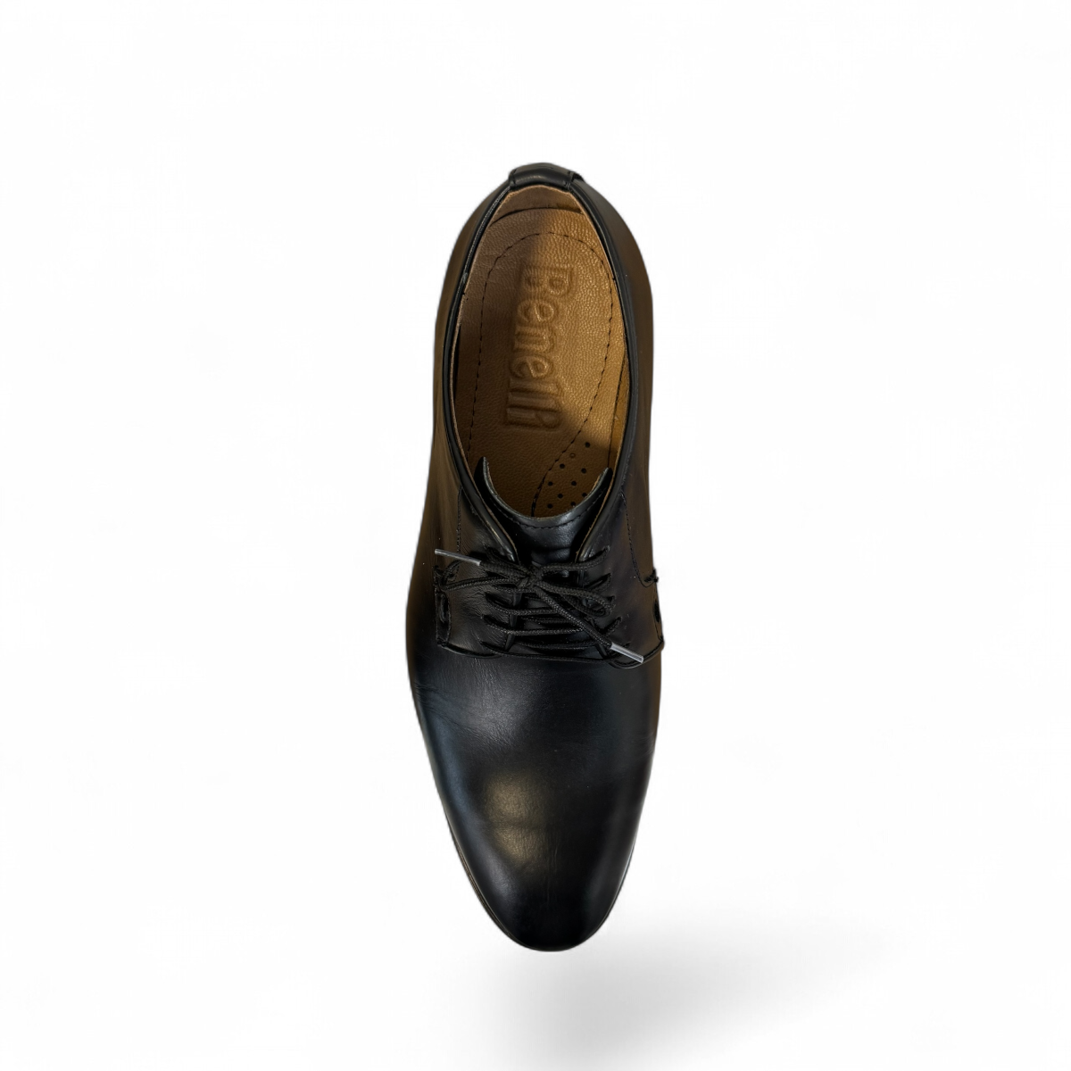 Benelli Anbaran black leather men's dress shoe with a lace-up design and durable rubber outsole. Photo of upper view.