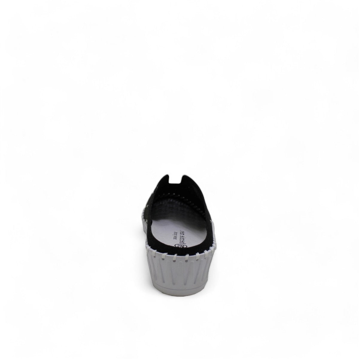 Bernie Mev Tina black slip-on loafers with perforated fabric upper and white rubber platform sole