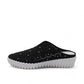 Bernie Mev Tina black slip-on loafers with perforated fabric upper and white rubber platform sole