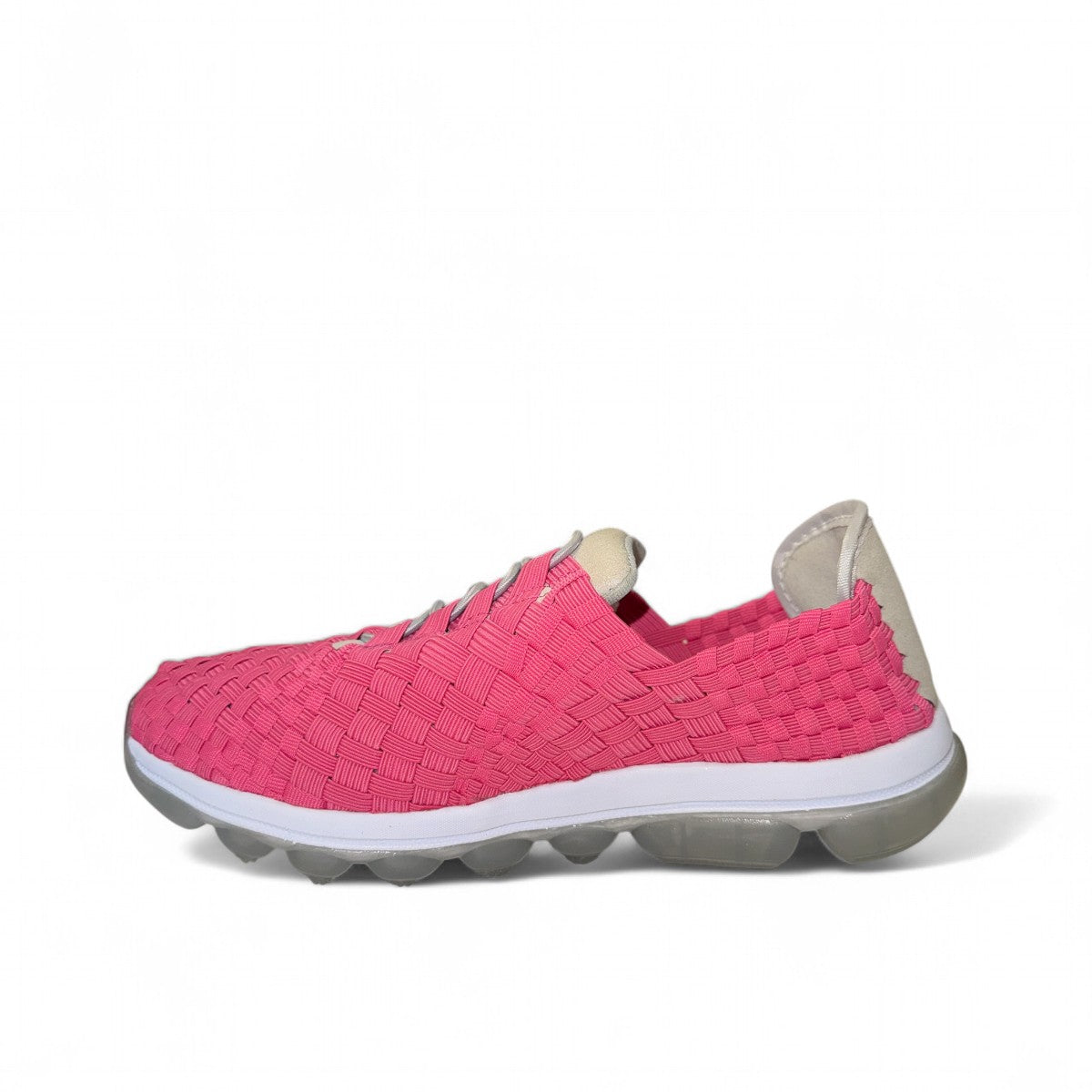 Bernie Mev Victoria Gummes hot pink woven walking shoe with memory foam footbed and flexible rubber sole