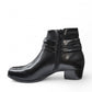 Biotime Asha black ankle boots in genuine embossed leather with side zipper and decorative ankle strap