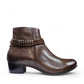 Biotime Asha brown embossed leather ankle boots with a decorative strap and low block heel.
