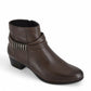 Biotime Asha brown embossed leather ankle boots with a decorative strap and low block heel.