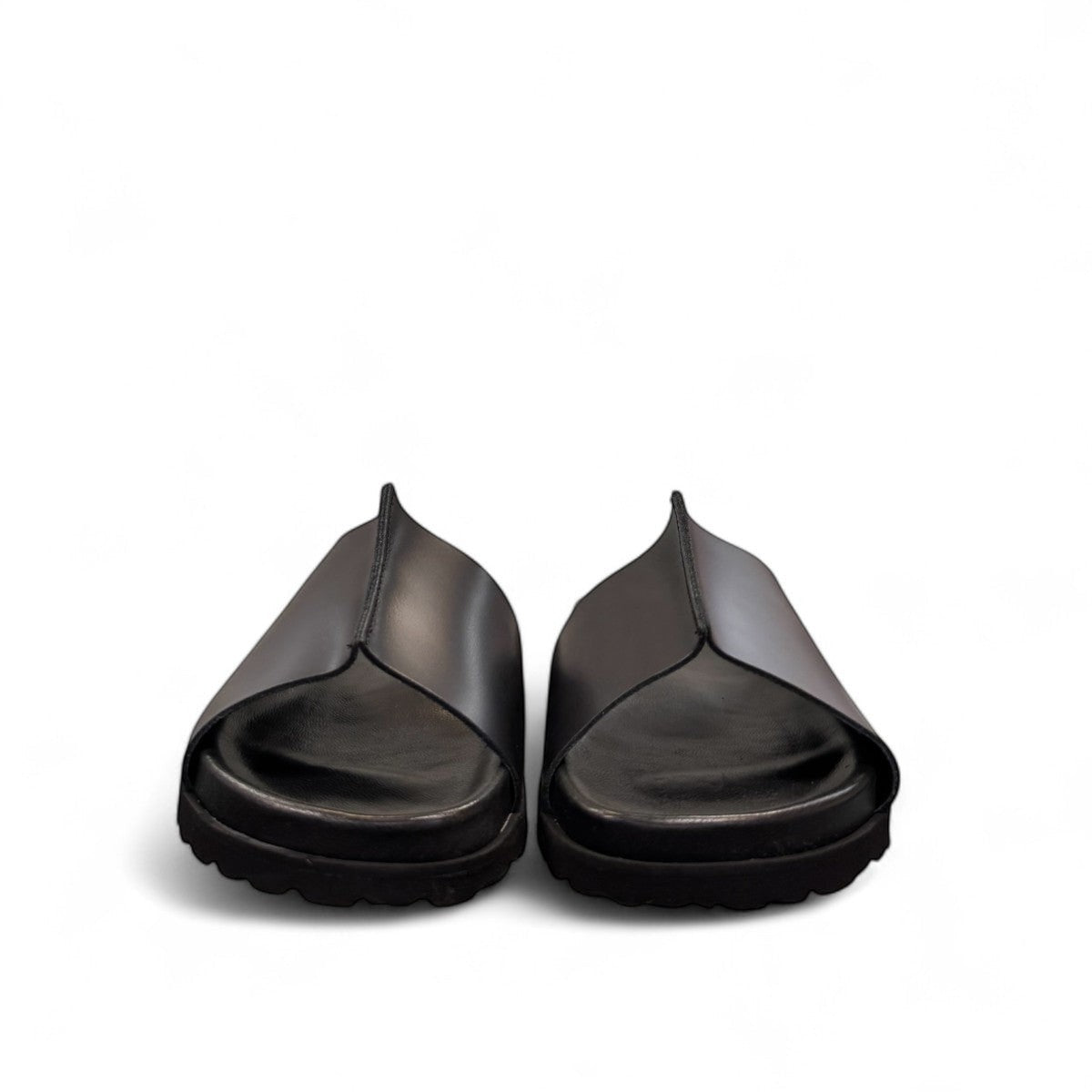 Biotime Eldora black genuine leather slide sandals with cushioned footbed and textured EVA outsole