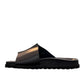 Biotime Eldora black genuine leather slide sandals with cushioned footbed and textured EVA outsole