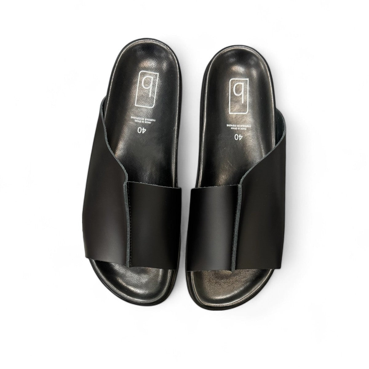 Biotime Eldora black genuine leather slide sandals with cushioned footbed and textured EVA outsole