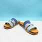 Biotime Jacinta blue nubuck sandals with contoured cork footbed and textured EVA outsole