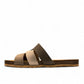 Biotime Jacinta khaki nubuck slide sandal with a contoured cork footbed and soft EVA outsole
