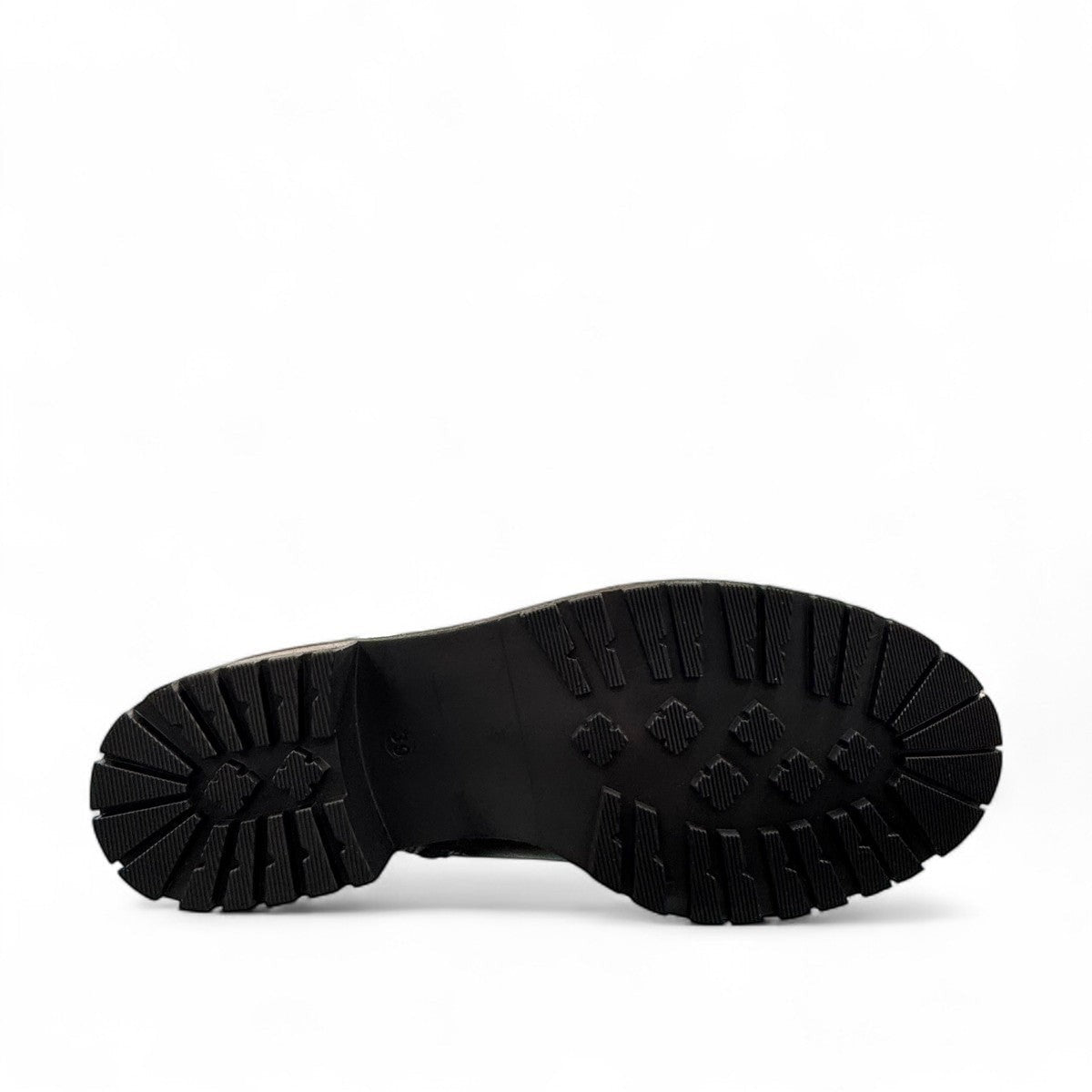 Biotime Lisa black boot showing the durable TPR lugged outsole for traction and stability.