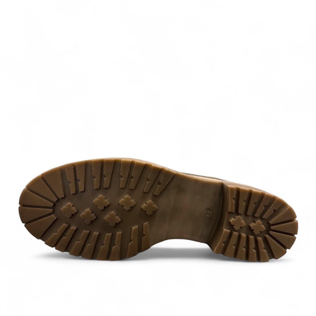 Biotime Lisa green boot showing the durable brown TPR lugged outsole for traction