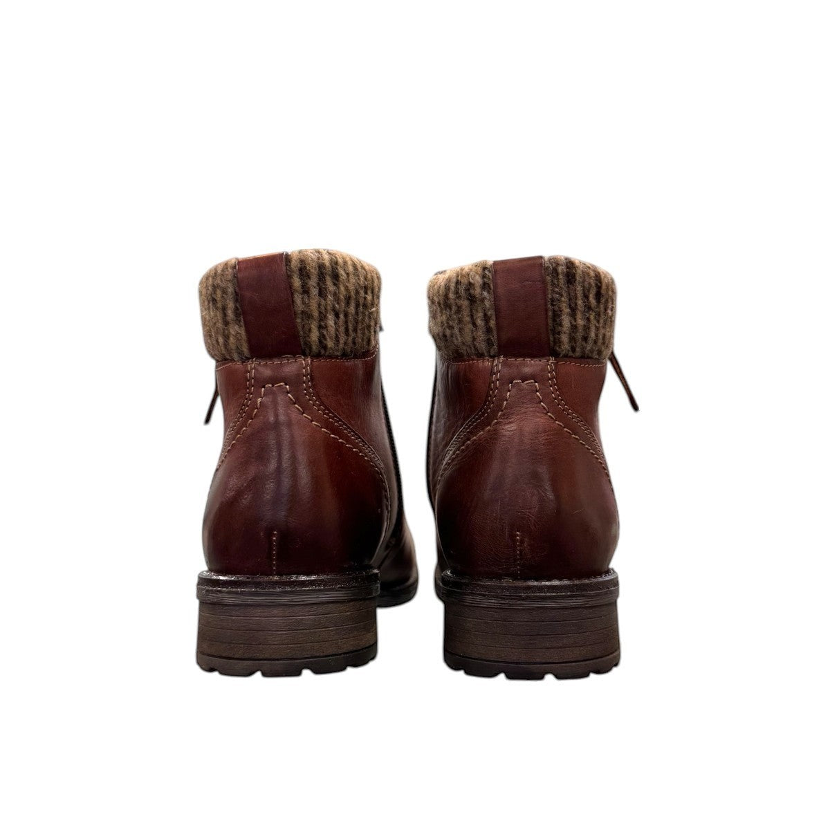 Biotime Stella burgundy leather boots with dual zippers, laces, and durable traction outsoles.