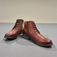 Biotime Stella burgundy leather boots with dual zippers, laces, and durable traction outsoles.