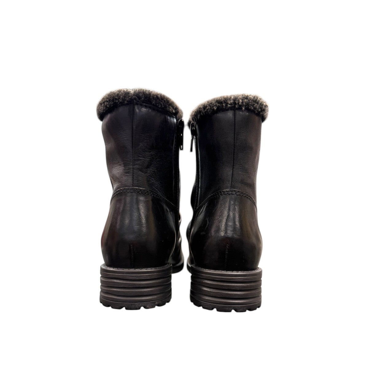 Biotime Talia black leather winter boots with faux fur collar and durable lug sole