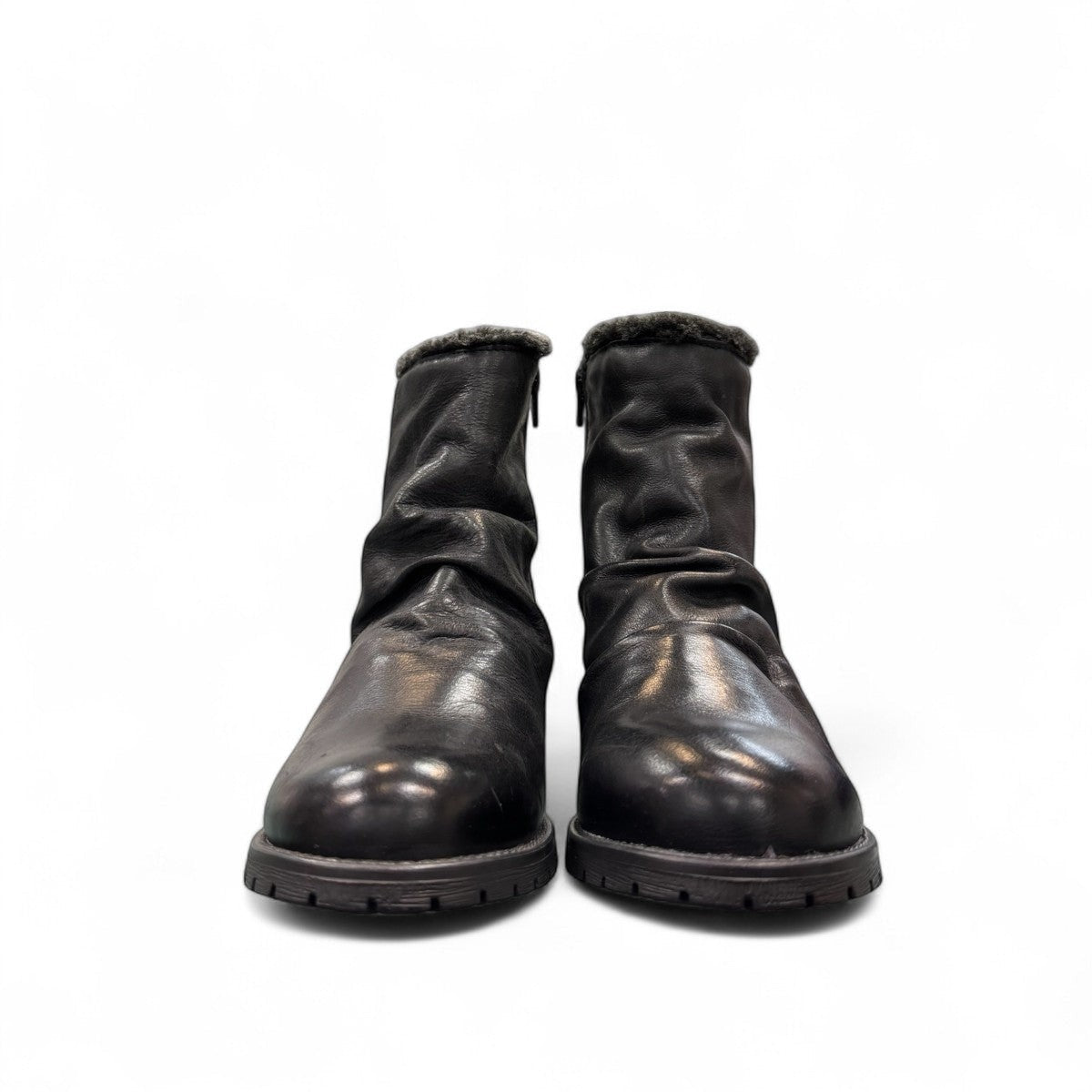Biotime Talia black leather winter boots with faux fur collar and durable lug sole