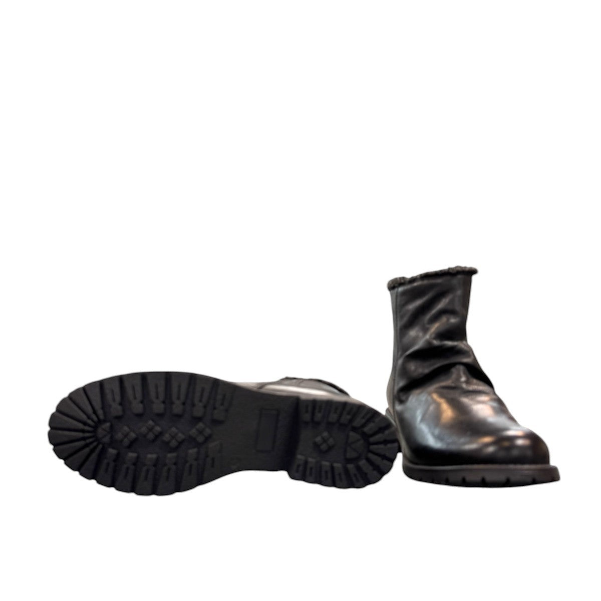 Biotime Talia black leather winter boots with faux fur collar and durable lug sole