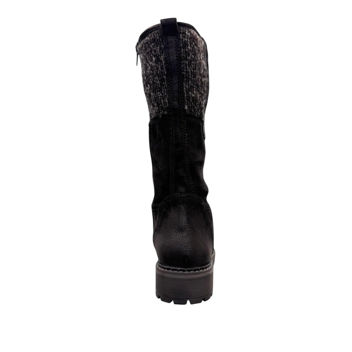 Biotime Taya black leather tall lace-up boots with a warm wool lining and durable lug sole.