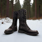 Biotime Taya black leather tall lace-up boots with a warm wool lining and durable lug sole.