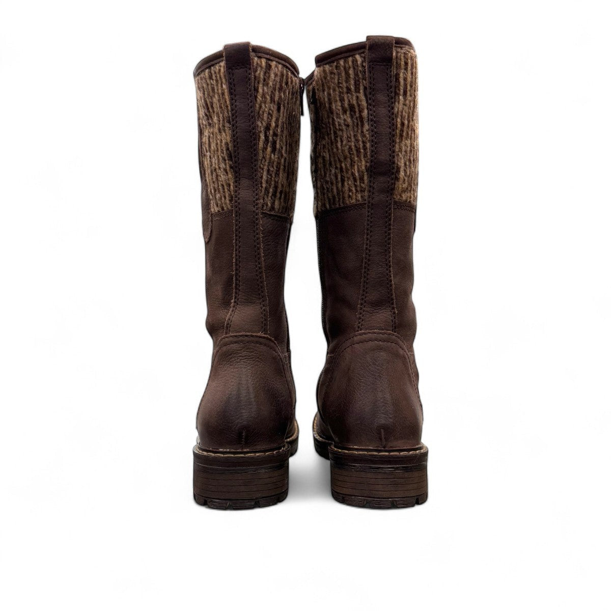 Biotime Taya brown leather tall lace-up boots with a durable TPR outsole and warm wool lining.