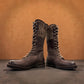 Biotime Taya brown leather tall lace-up boots with a durable TPR outsole and warm wool lining.