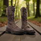 Biotime Taya brown leather tall lace-up boots with a durable TPR outsole and warm wool lining.