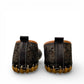 Biza Sophie black leather slip-on loafer with laser cut floral detailing and handstitched moccasin sole