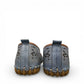 Biza Sophie denim blue leather slip-on loafer with laser cut floral detailing and moccasin stitching