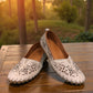 Biza Sophie silver grey leather slip-on loafer with laser cut floral detailing and moccasin stitching