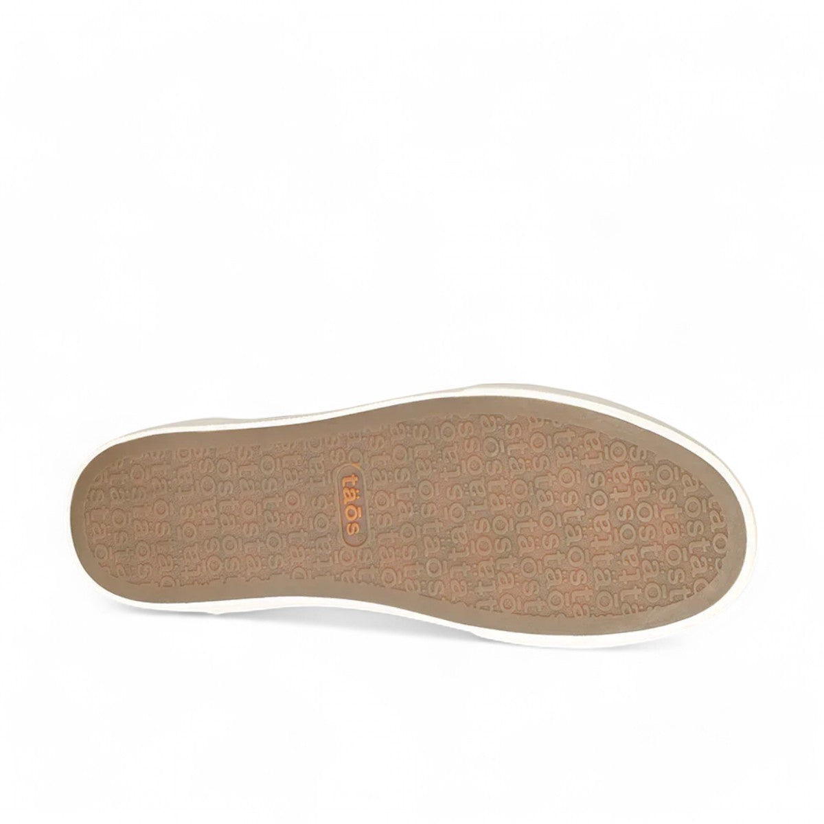 Taos Plim Soul blue wash canvas sneaker with thick rubber platform and decorative zigzag stitching. Photo of bottom view.