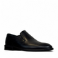 Borna Barbod black leather slip-on dress shoes for men with a durable rubber outsole. Photo of front side view.