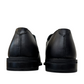 Borna Barbod black leather slip-on dress shoes for men with a durable rubber outsole. Photo of back view.