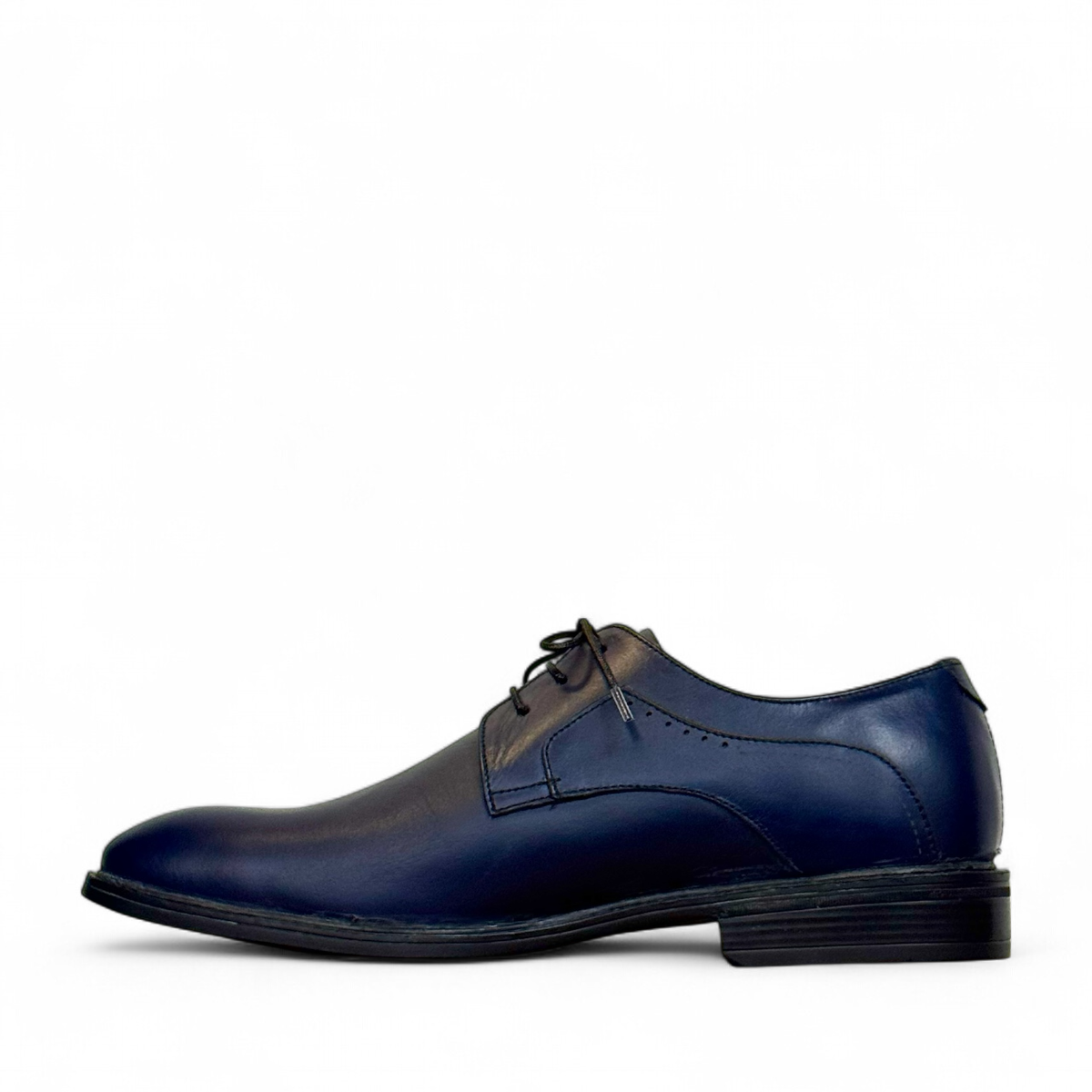 Borna Barbod navy blue leather lace-up men's dress shoes with a durable rubber outsole. Photo of left side view.