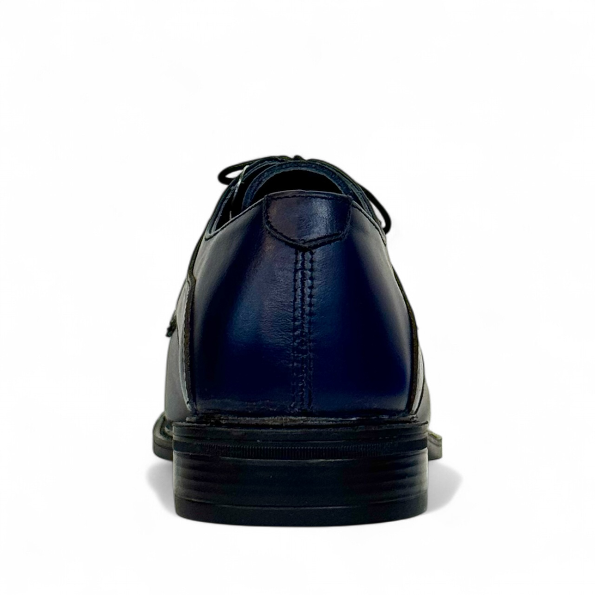 Borna Barbod navy blue leather lace-up men's dress shoes with a durable rubber outsole. Photo of back side view.