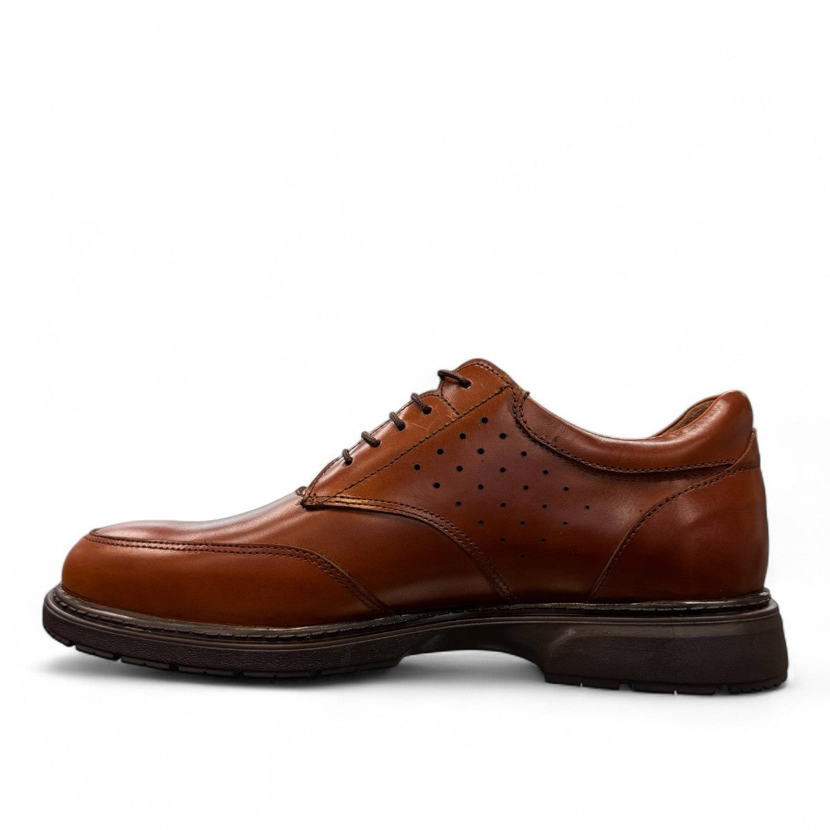 BORNA BORNA brown leather men's dress shoes with perforated side detailing and a durable rubber outsole. Photo of left side view.