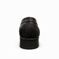 Borna Darakeh black leather loafers for men with a durable rubber outsole and sleek slip-on design. Photo of back view.