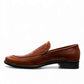 Borna Darakeh light brown leather loafers with a sleek profile and durable rubber outsole. Photo of left side view.