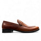 Borna Darakeh light brown leather loafers with a sleek profile and durable rubber outsole. Photo of right side view.