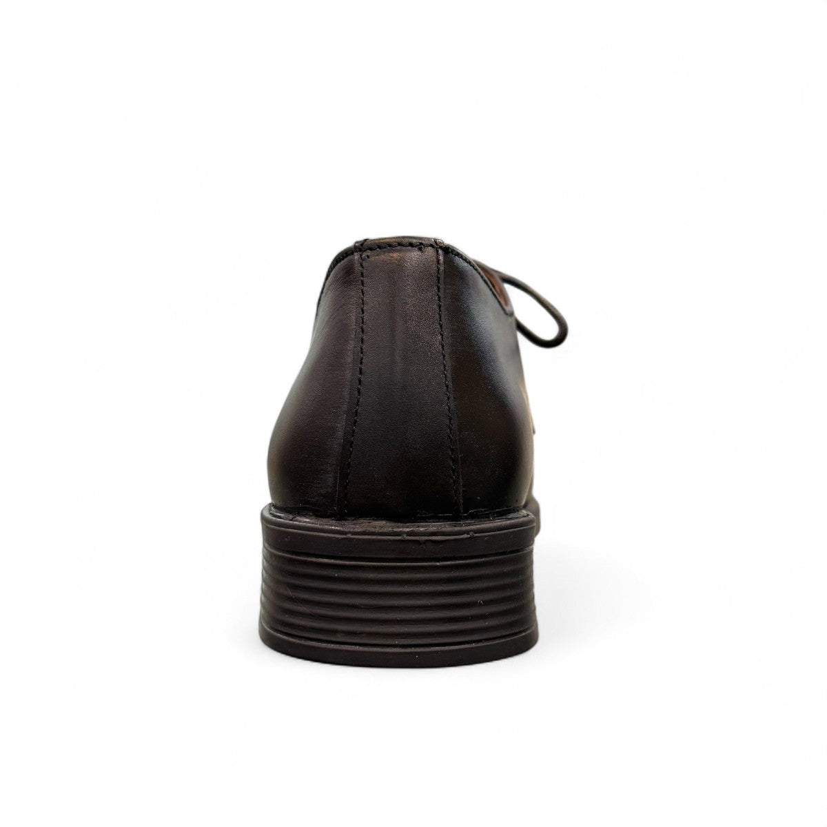 BORNA FASHAM black leather men's dress shoe with lace-up closure and durable rubber outsole. Photo of back view.