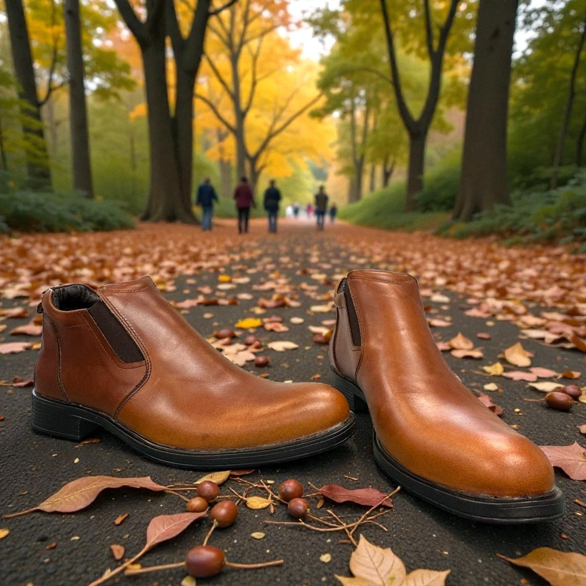 BORNA GOLESTAN brown leather slip-on men's boots with elastic side panels and rubber outsole. Photo of front side view 2.