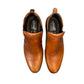 BORNA GOLESTAN brown leather slip-on men's boots with elastic side panels and rubber outsole. Photo of upper view.