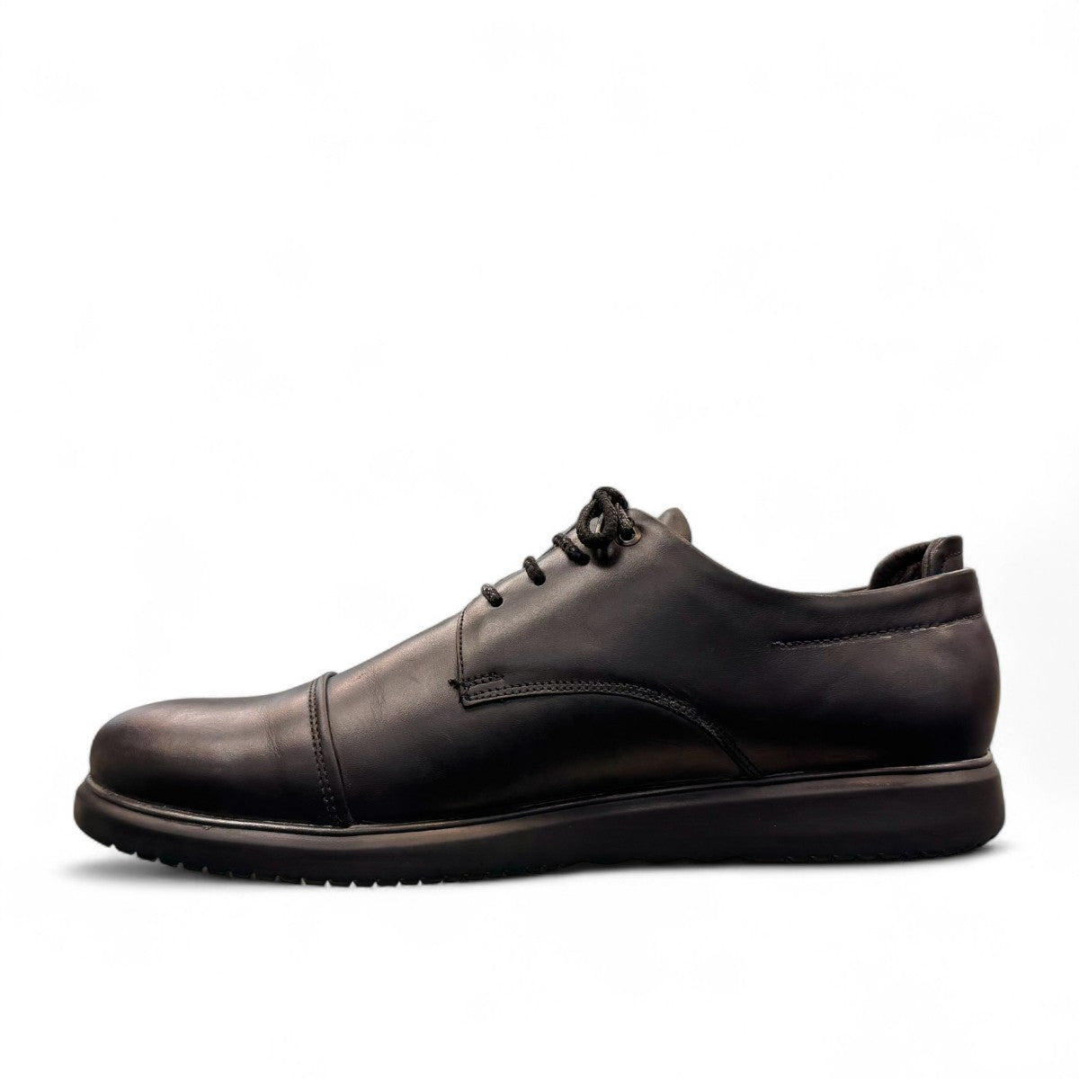 Borna Kan black leather men's dress shoe with a rubber outsole and lace-up closure. Photo of left side view.