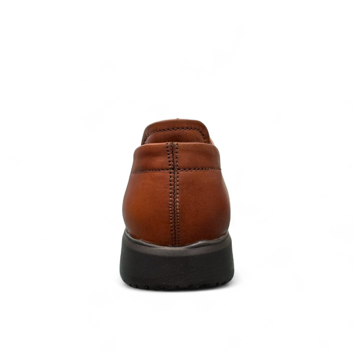 BORNA KAN brown leather men's oxford shoes with a durable rubber outsole and lace-up closure. Photo of back view.