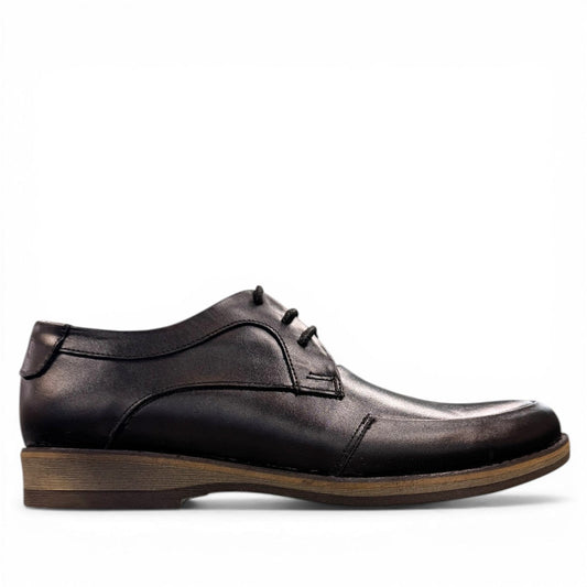 BORNA SADABAD black leather lace-up dress shoe with a durable rubber outsole and side profile view. Photo of right side view.